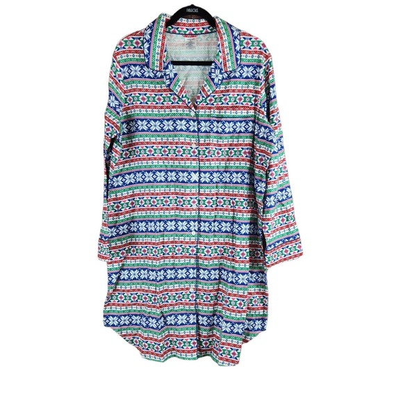 Land's End Other - Land's End Womens Night Gown Size XL 18 Fair Isle Long Sleeve Christmas Red Blue